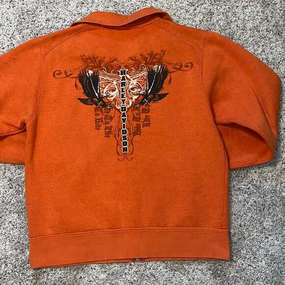 Harley Davidson Ladies Orange Full Zip Sweatshirt Medium - Picture 3 of 7